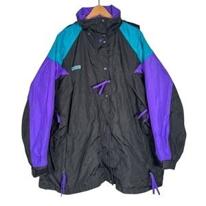 VINTAGE Columbia WIlliwaw Jacket Black Purple‎ Teal Colorblock Hooded - XL